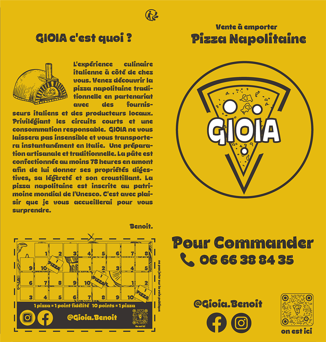 création de menu Gioia Pizza Pornic juillet 2022